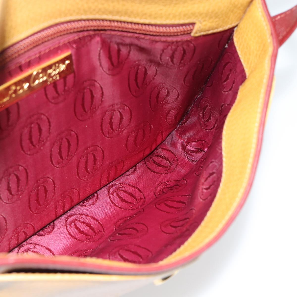 CARTIER Shoulder Bag Leather Yellow Gold Auth 187380