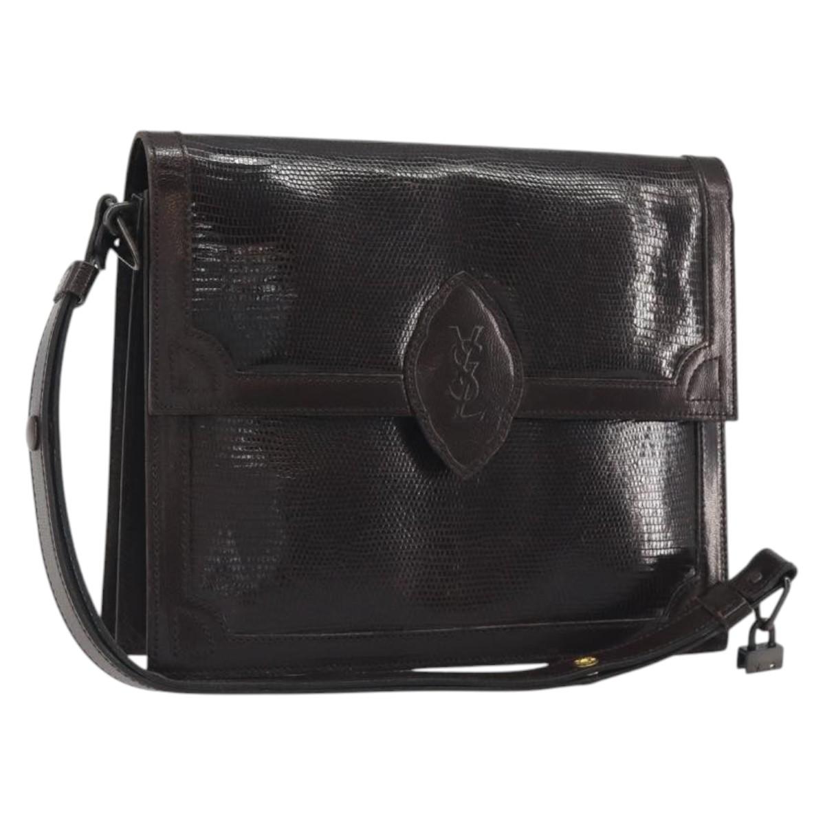SAINT LAURENT Shoulder Bag Leather Brown Gold Auth 187382