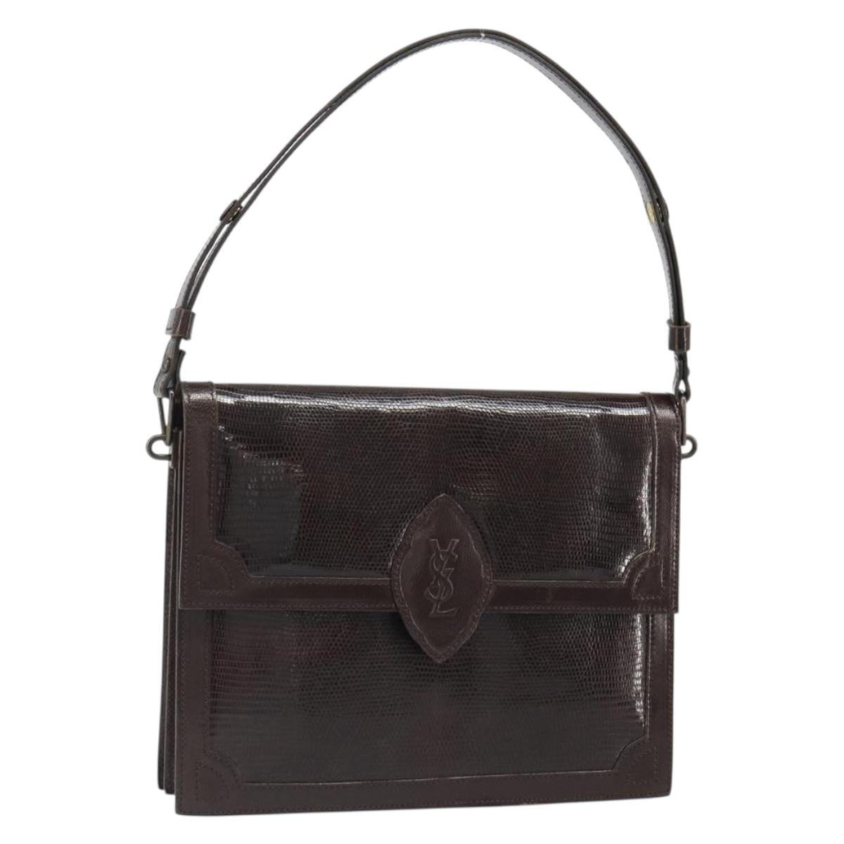 SAINT LAURENT Shoulder Bag Leather Brown Gold Auth 187382A