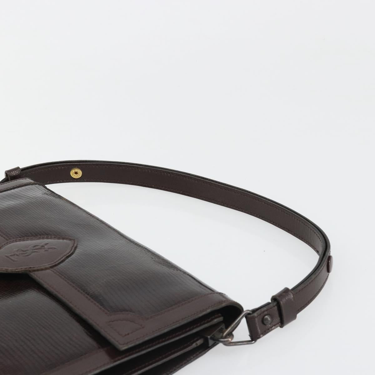 SAINT LAURENT Shoulder Bag Leather Brown Gold Auth 187382A