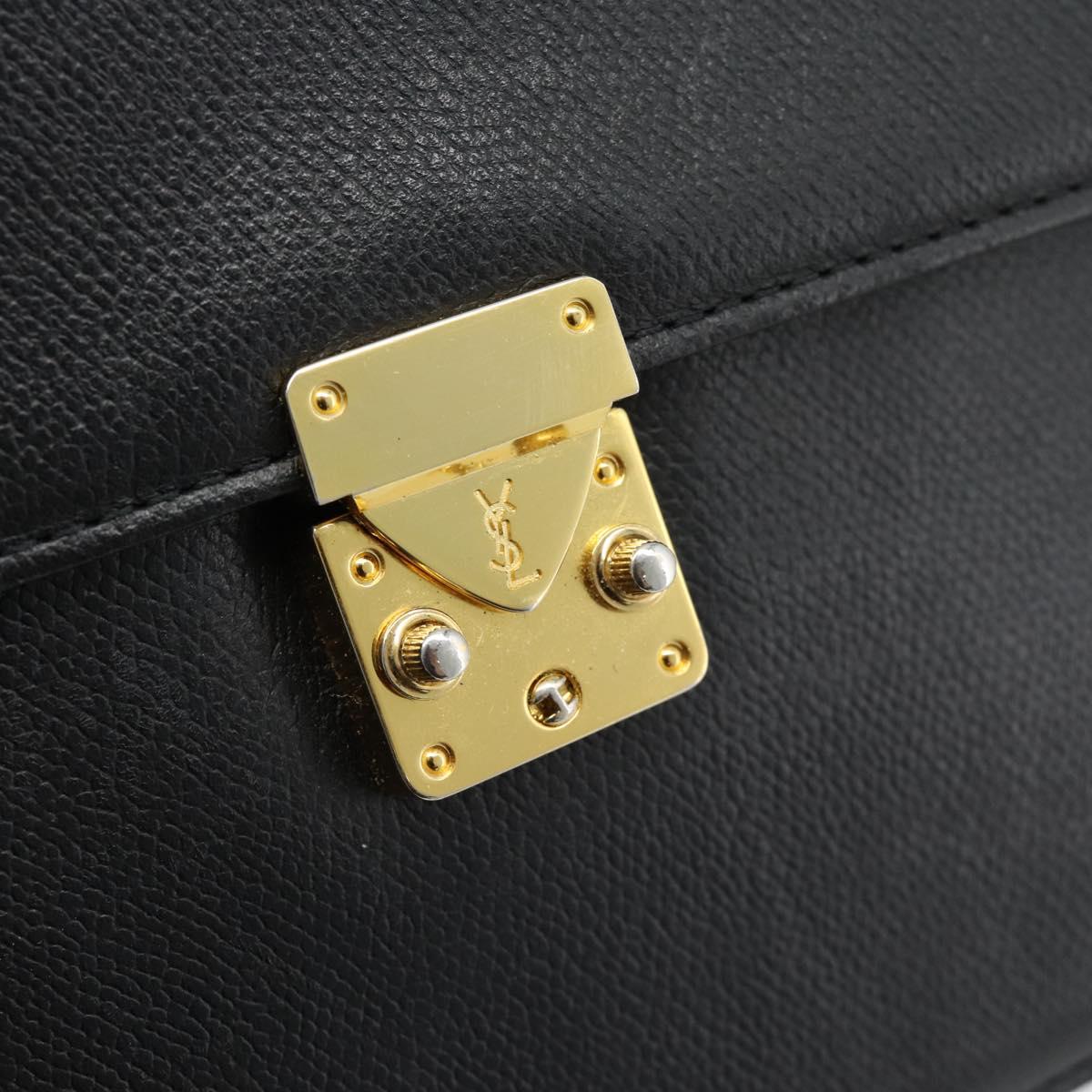SAINT LAURENT Clutch Bag Leather Black Gold Auth 187383