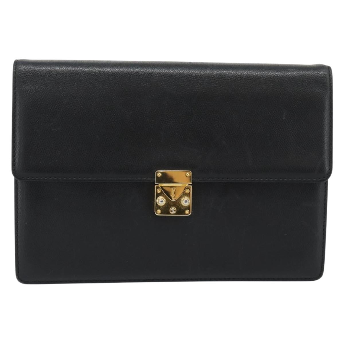 SAINT LAURENT Clutch Bag Leather Black Gold Auth 187383