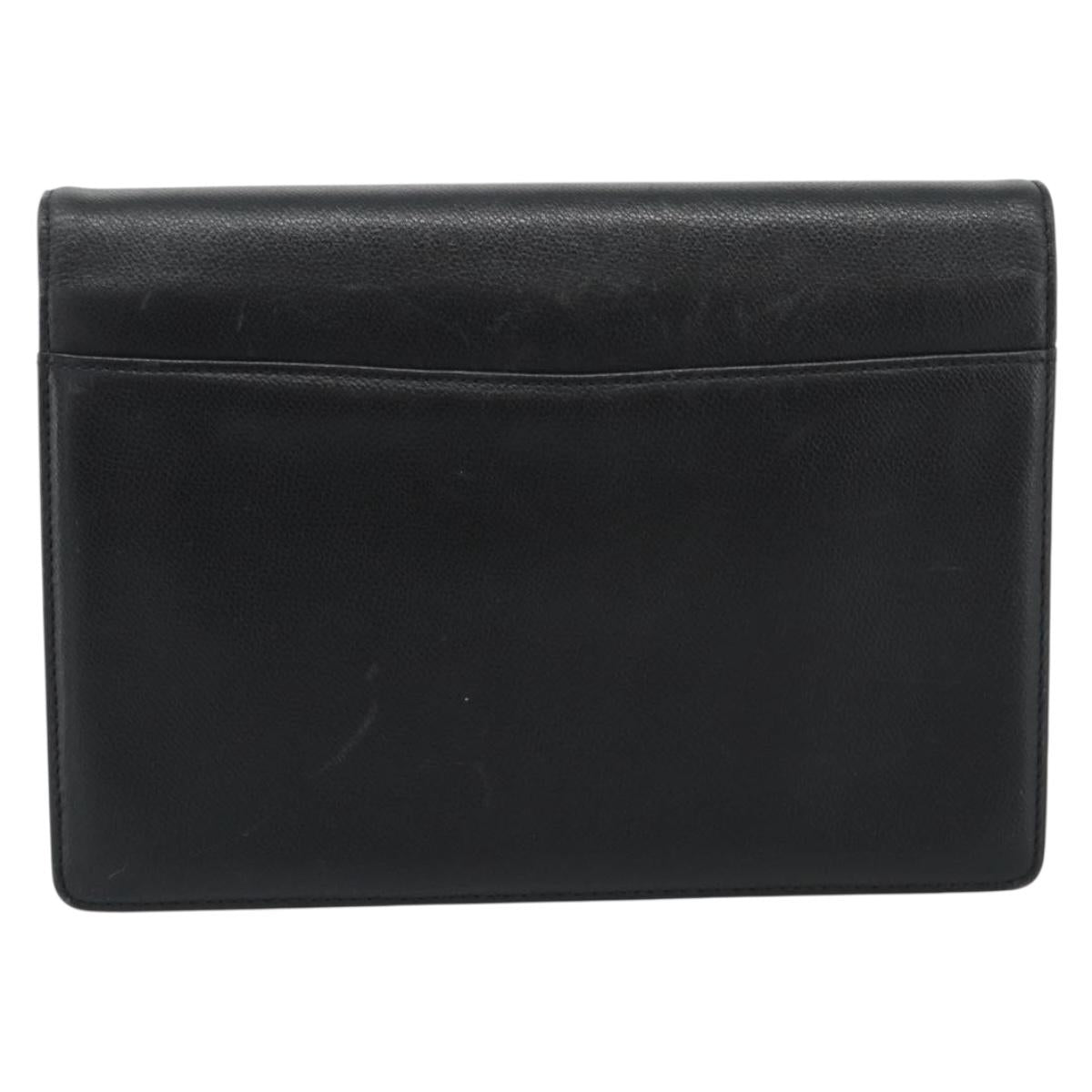 SAINT LAURENT Clutch Bag Leather Black Gold Auth 187383