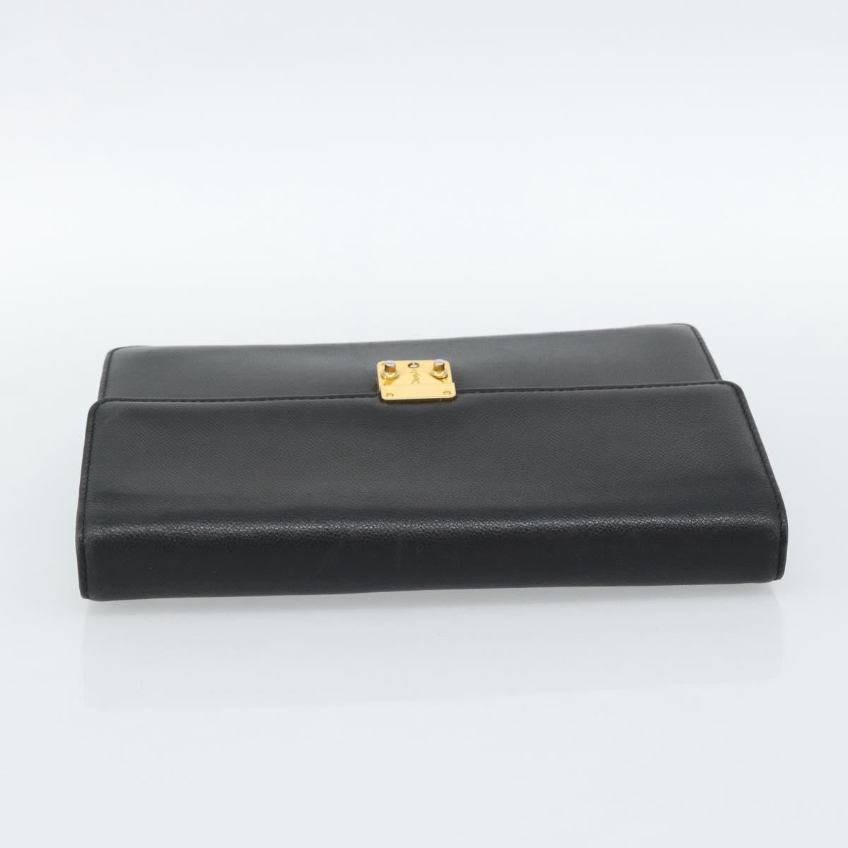 SAINT LAURENT Clutch Bag Leather Black Gold Auth 187383