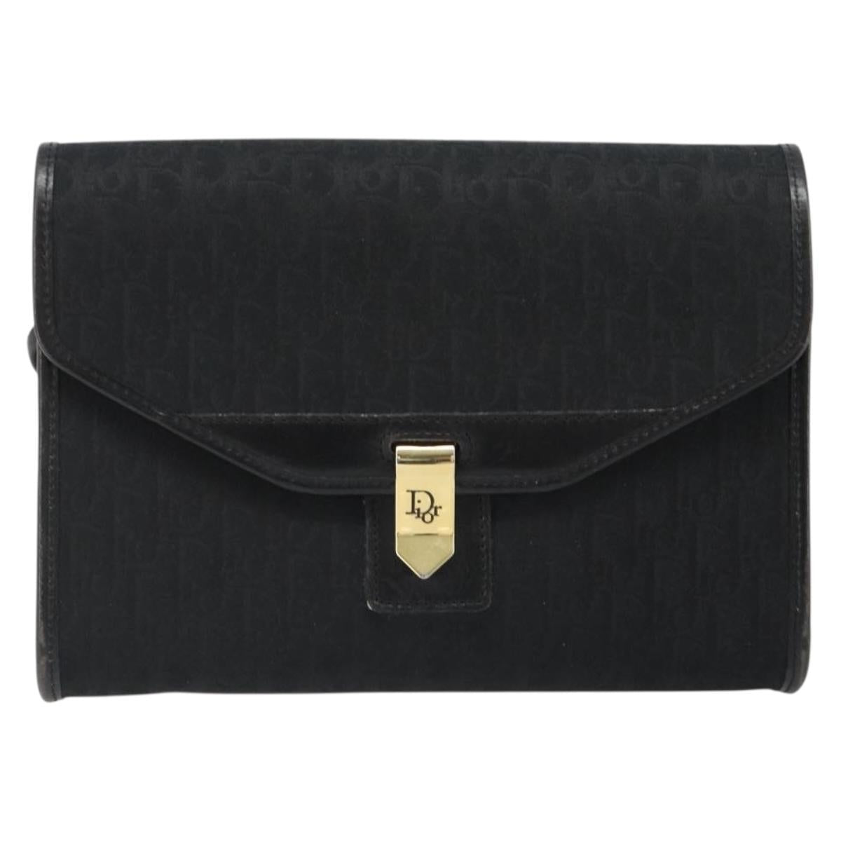 Christian Dior Trotter Canvas Shoulder Bag Vintage Black Gold Auth 187384