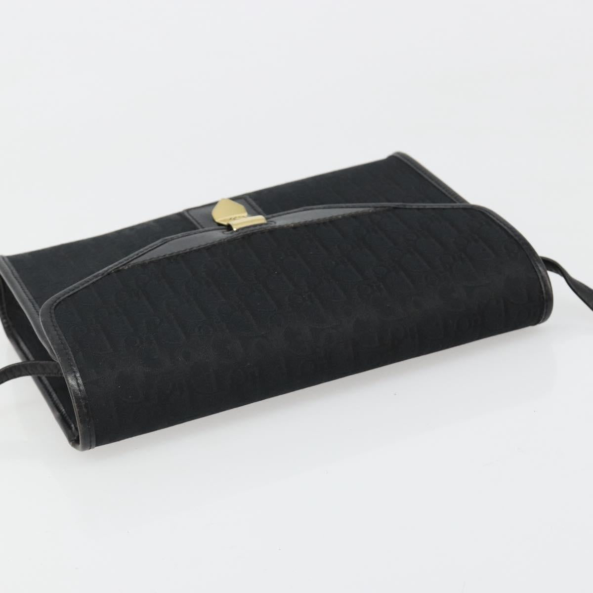 Christian Dior Trotter Canvas Shoulder Bag Vintage Black Gold Auth 187384