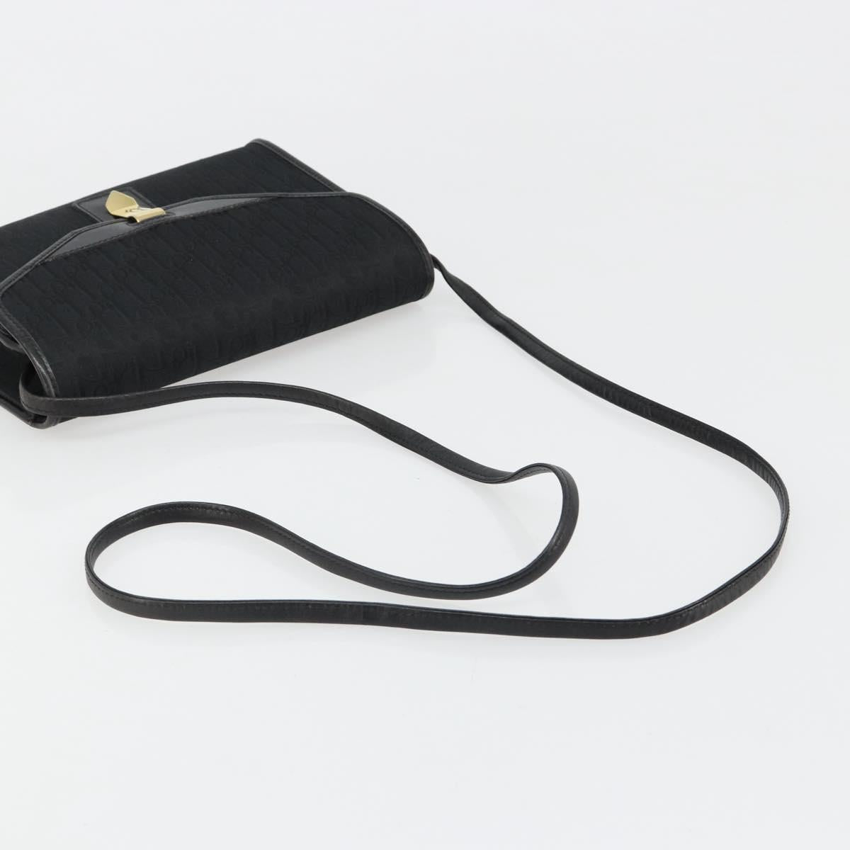 Christian Dior Trotter Canvas Shoulder Bag Vintage Black Gold Auth 187384