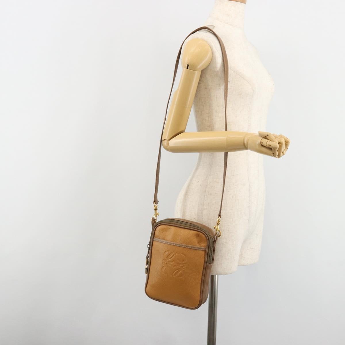 LOEWE Shoulder Bag Leather Brown gold Auth 187385