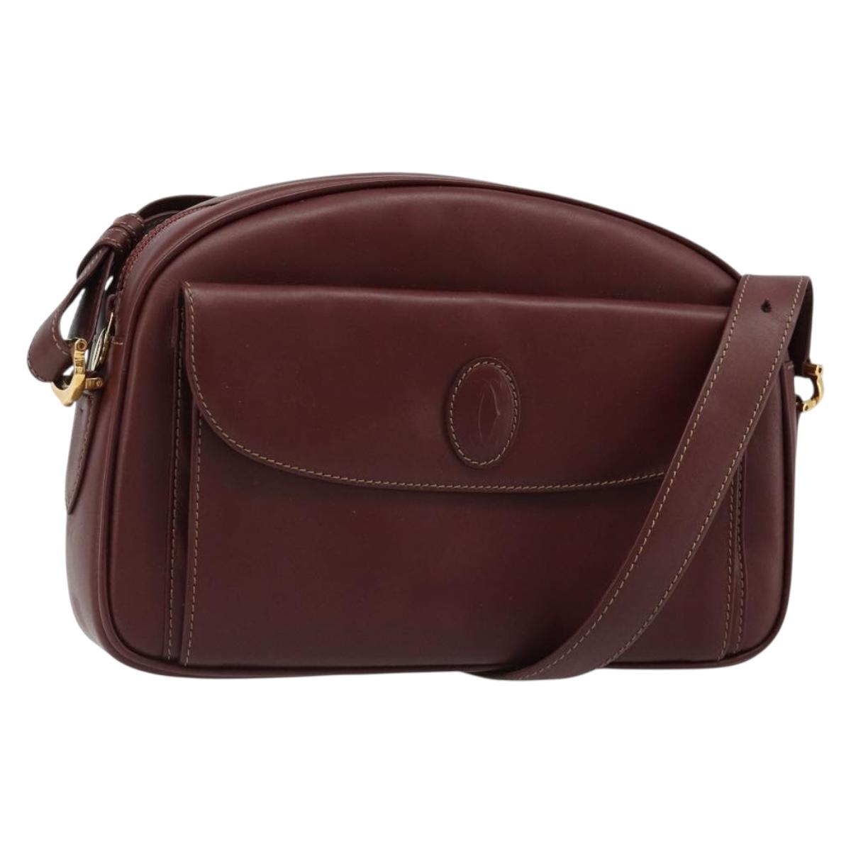 CARTIER Must Line Shoulder Bag Leather Bordeaux Gold Auth 187386A