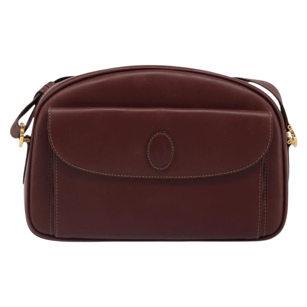 CARTIER Must Line Shoulder Bag Leather Bordeaux Gold Auth 187386A