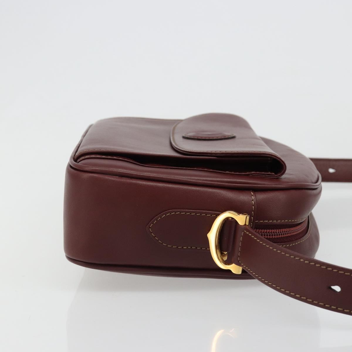 CARTIER Must Line Shoulder Bag Leather Bordeaux Gold Auth 187386A