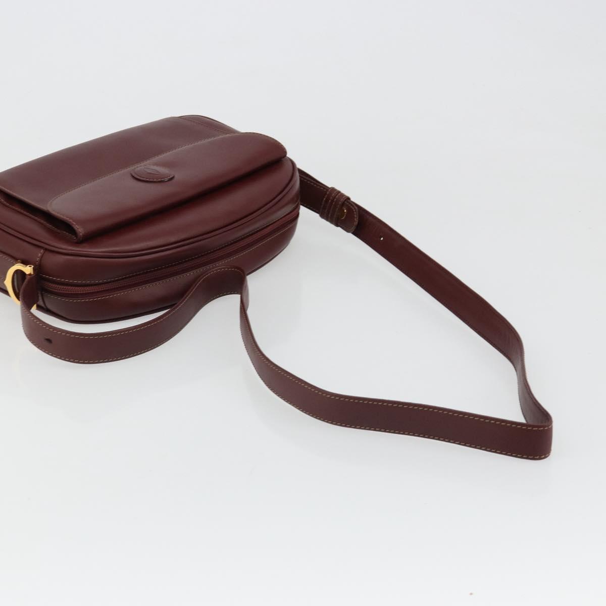 CARTIER Must Line Shoulder Bag Leather Bordeaux Gold Auth 187386A