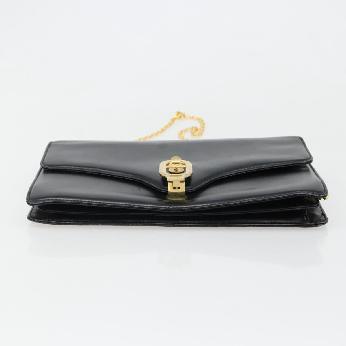 CELINE Chain Shoulder Bag Leather Black Gold Auth 187388