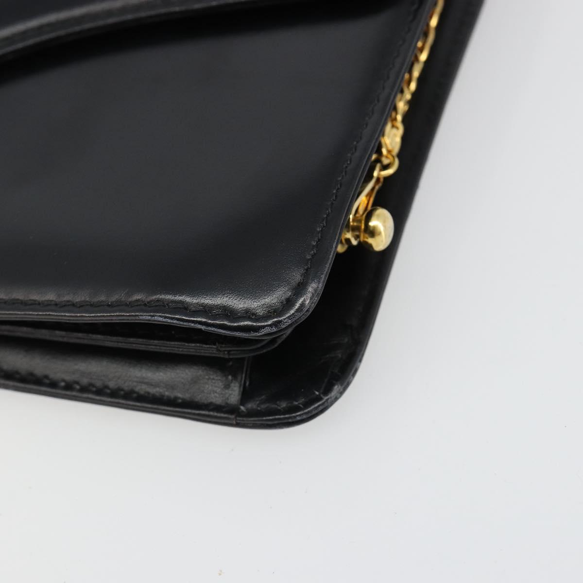 CELINE Chain Shoulder Bag Leather Black Gold Auth 187388