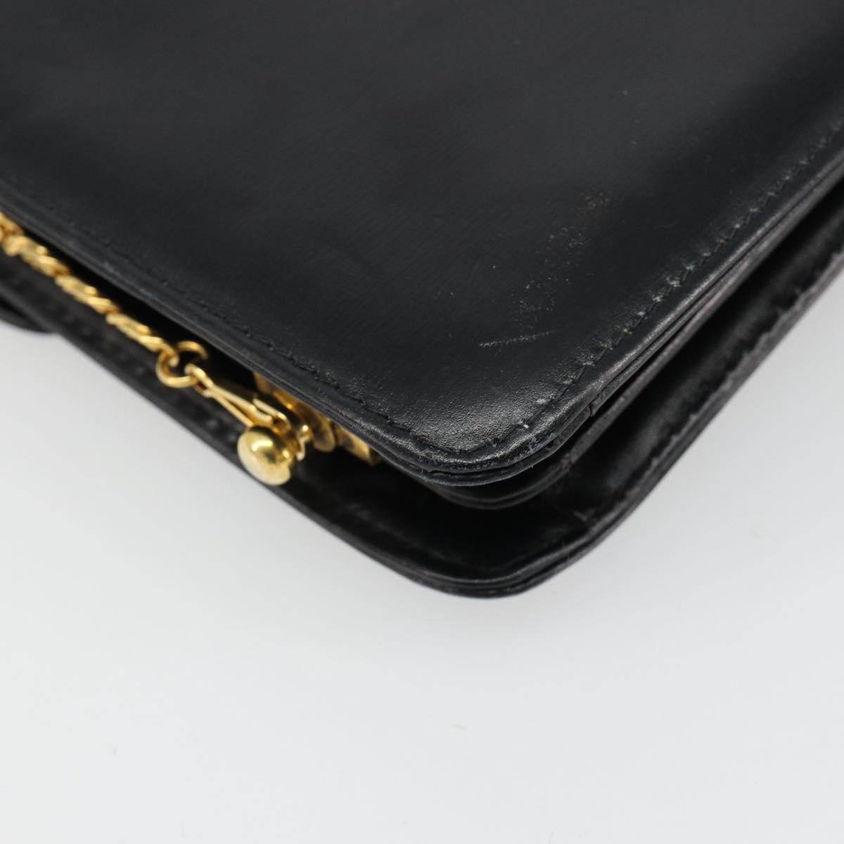 CELINE Chain Shoulder Bag Leather Black Gold Auth 187388