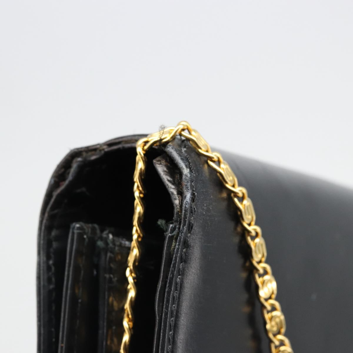 CELINE Chain Shoulder Bag Leather Black Gold Auth 187388