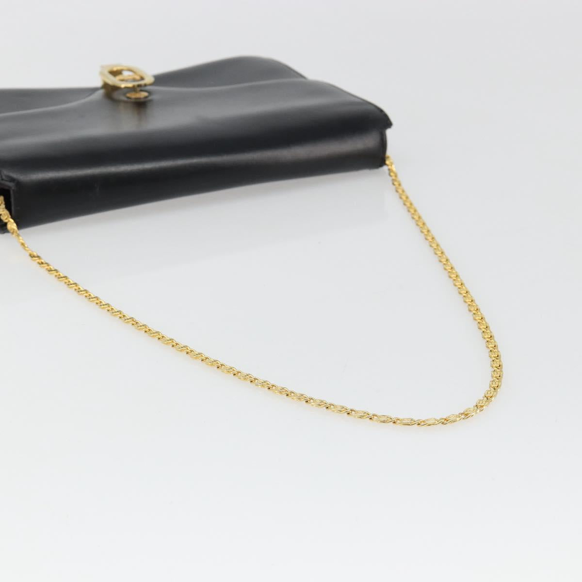 CELINE Chain Shoulder Bag Leather Black Gold Auth 187388