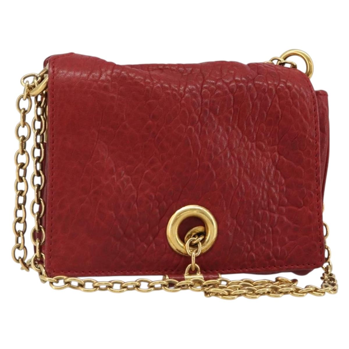 SAINT LAURENT Chain Shoulder Bag Leather Red Gold Auth 187389A