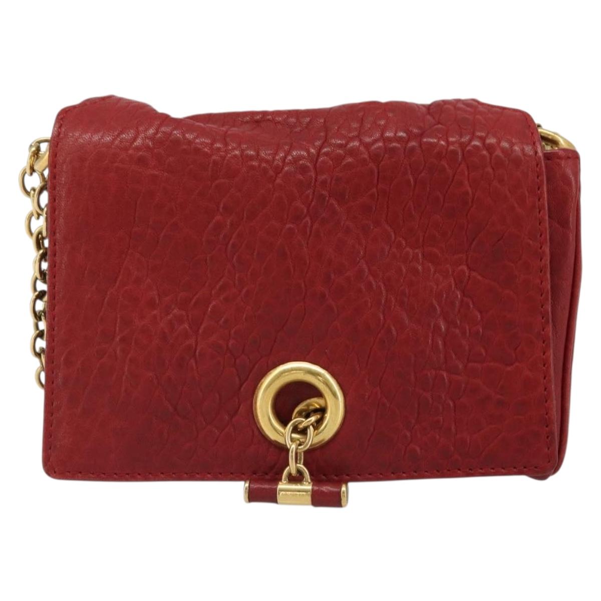 SAINT LAURENT Chain Shoulder Bag Leather Red Gold Auth 187389A