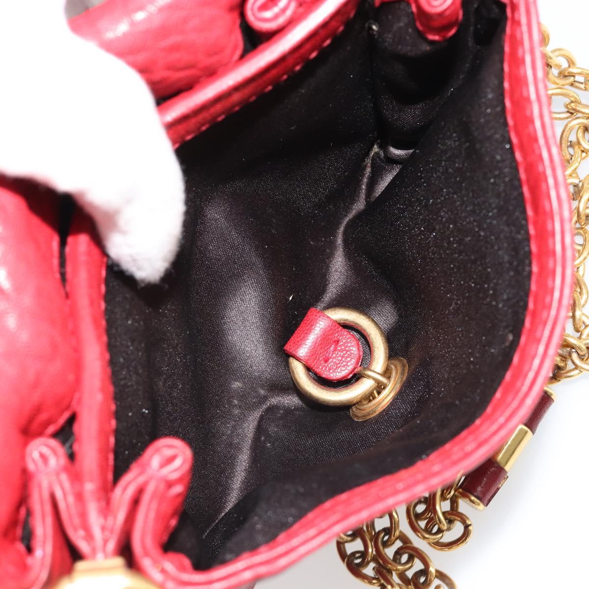 SAINT LAURENT Chain Shoulder Bag Leather Red Gold Auth 187389A