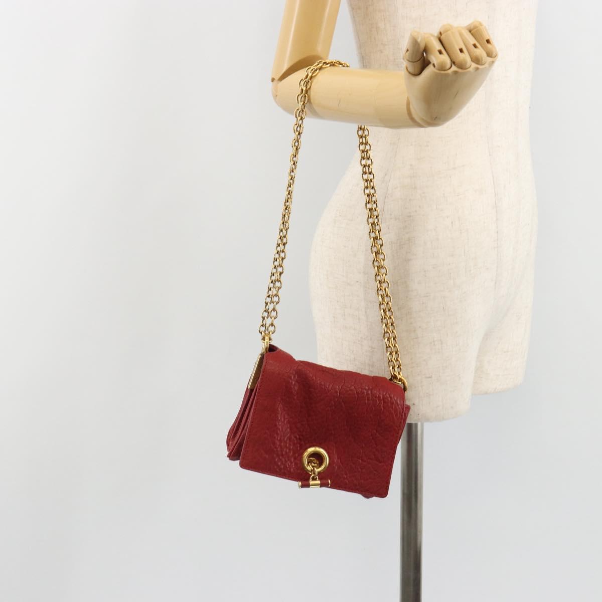 SAINT LAURENT Chain Shoulder Bag Leather Red Gold Auth 187389A