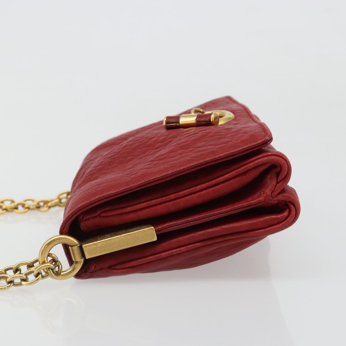 SAINT LAURENT Chain Shoulder Bag Leather Red Gold Auth 187389A
