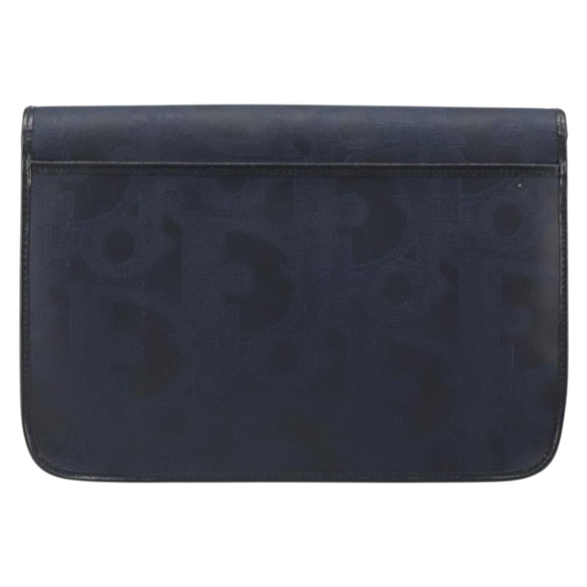 Christian Dior Trotter Canvas Vintage Clutch Bag PVC Navy Gold Auth 187390