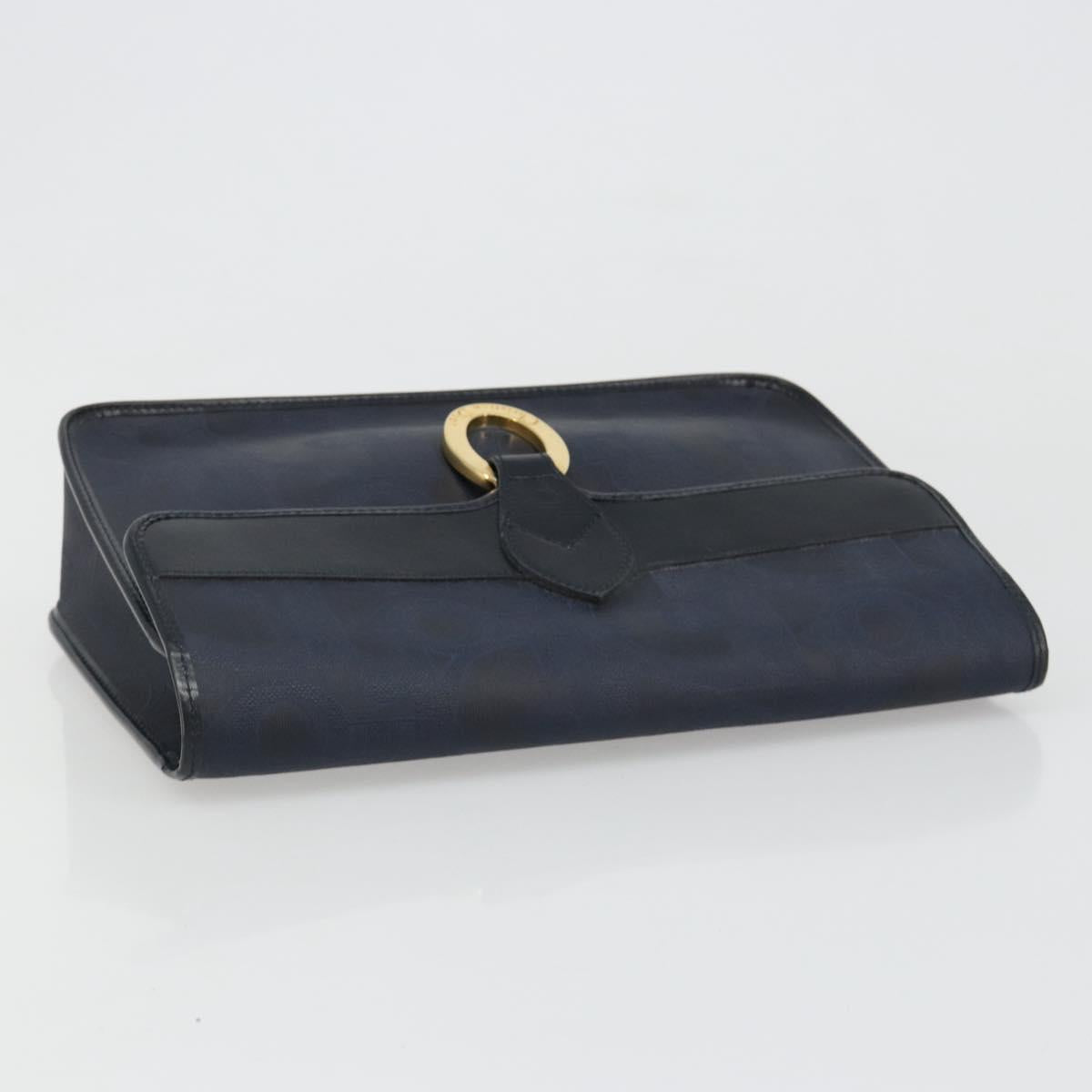 Christian Dior Trotter Canvas Vintage Clutch Bag PVC Navy Gold Auth 187390