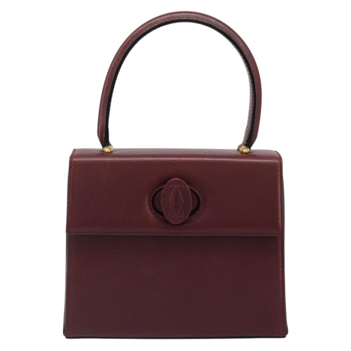 CARTIER Must Line Hand Bag Leather Bordeaux Gold Auth 187392A