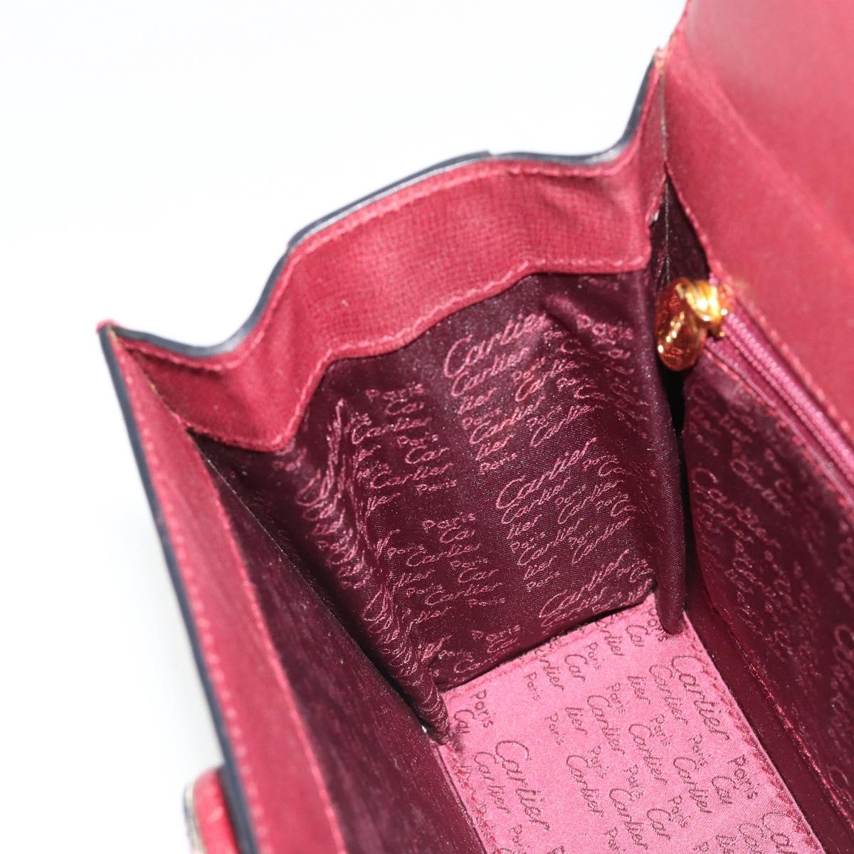 CARTIER Must Line Hand Bag Leather Bordeaux Gold Auth 187392A