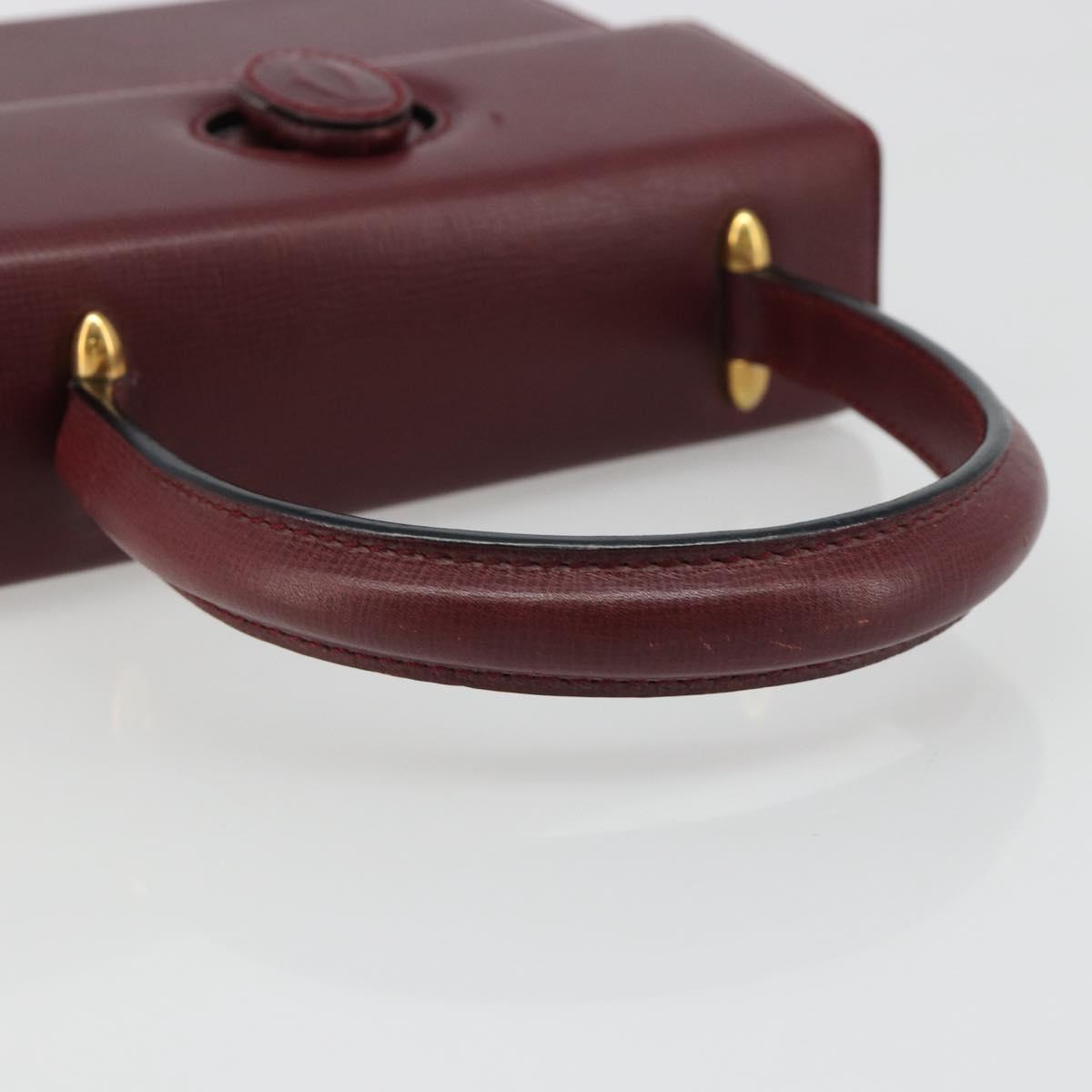 CARTIER Must Line Hand Bag Leather Bordeaux Gold Auth 187392A