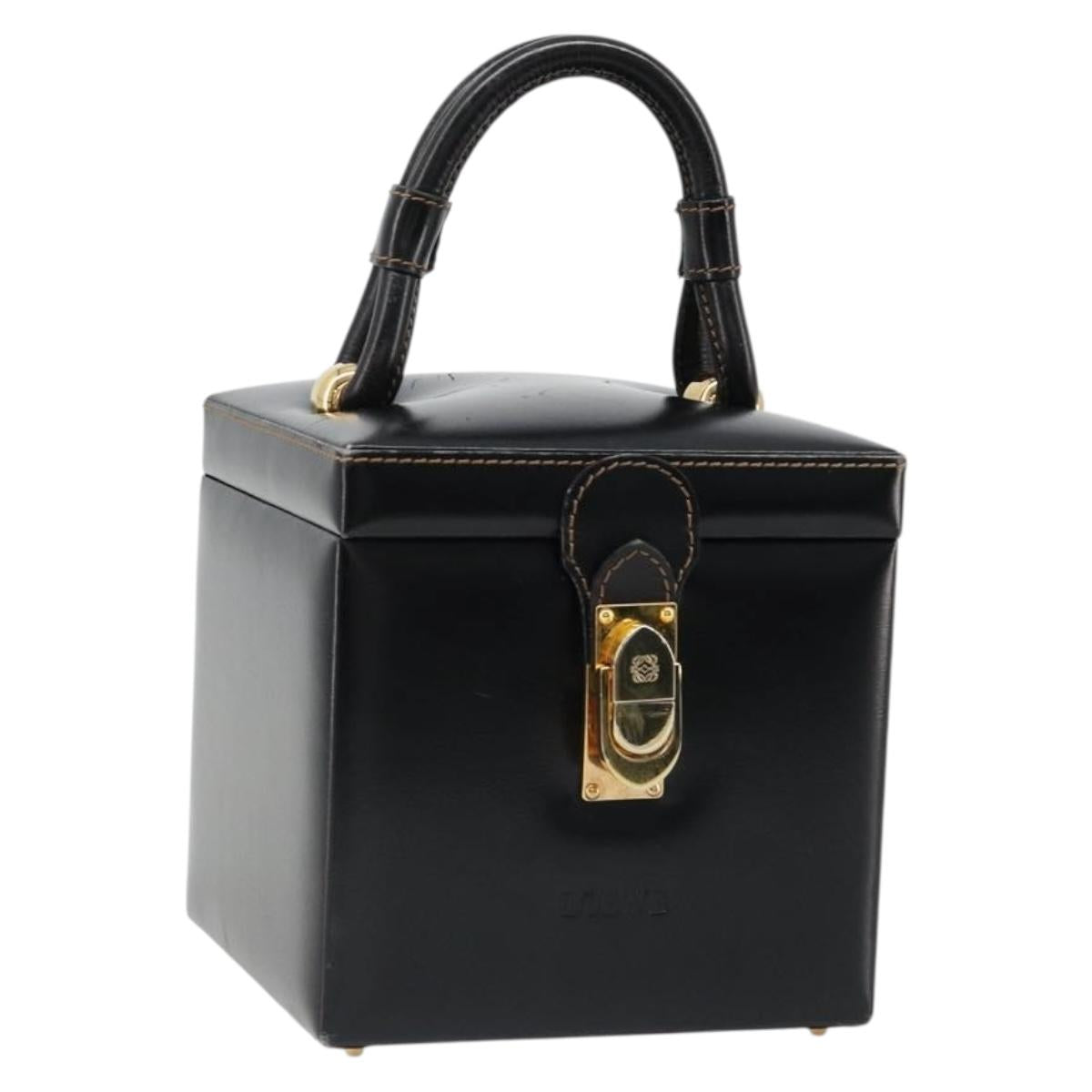 LOEWE Vanity Hand Bag Leather Black Gold Auth 187393A