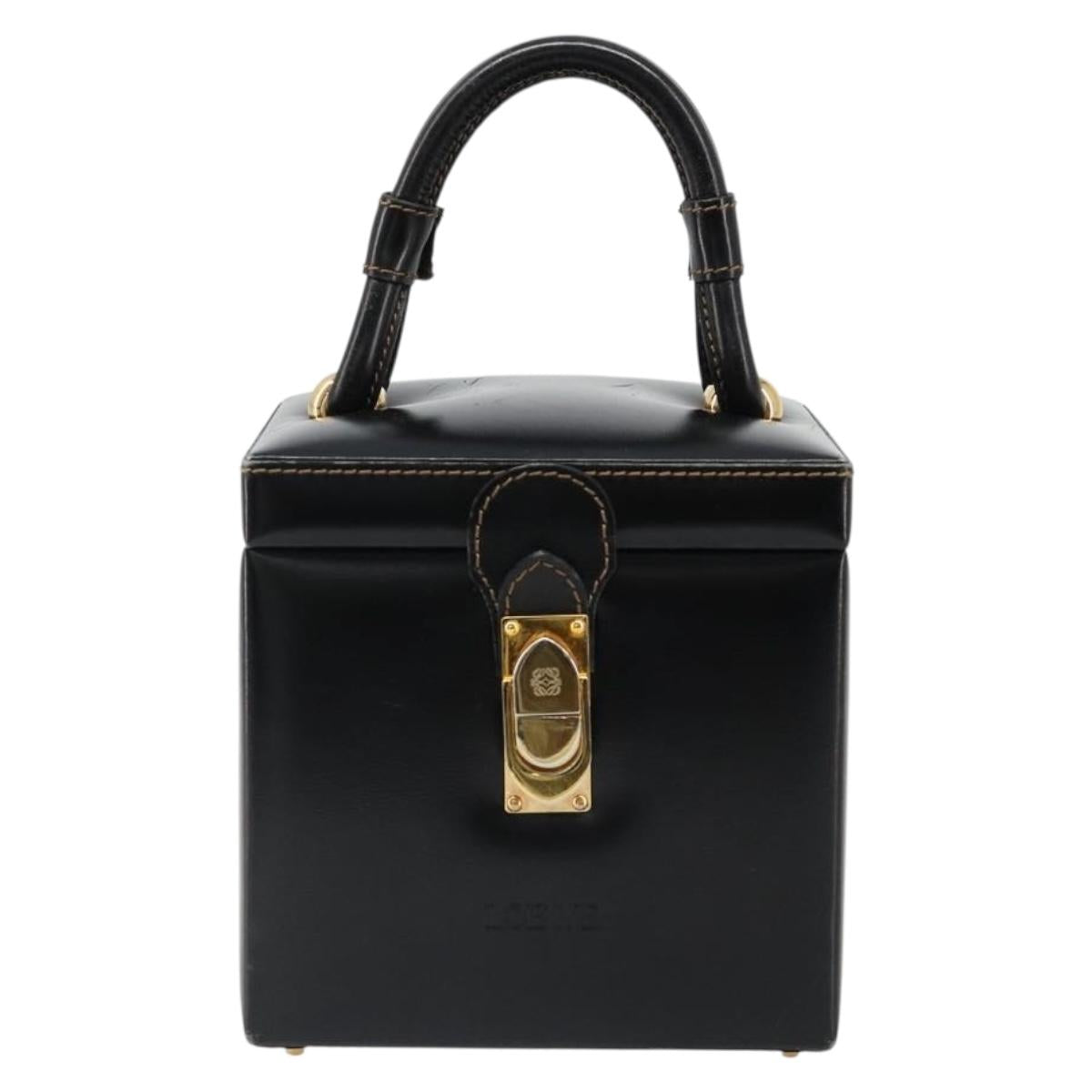 LOEWE Vanity Hand Bag Leather Black Gold Auth 187393A