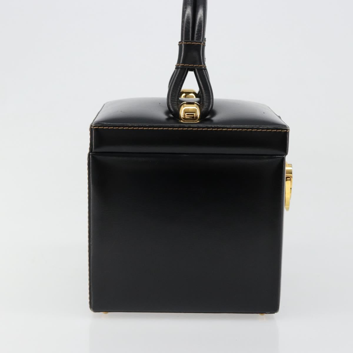 LOEWE Vanity Hand Bag Leather Black Gold Auth 187393A