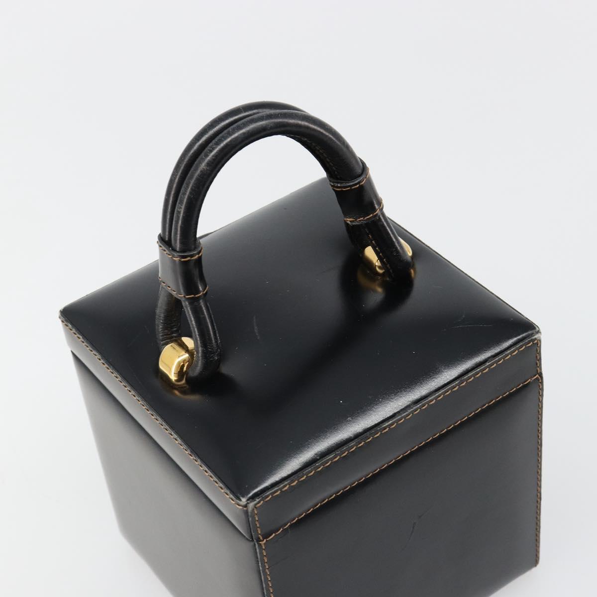 LOEWE Vanity Hand Bag Leather Black Gold Auth 187393A