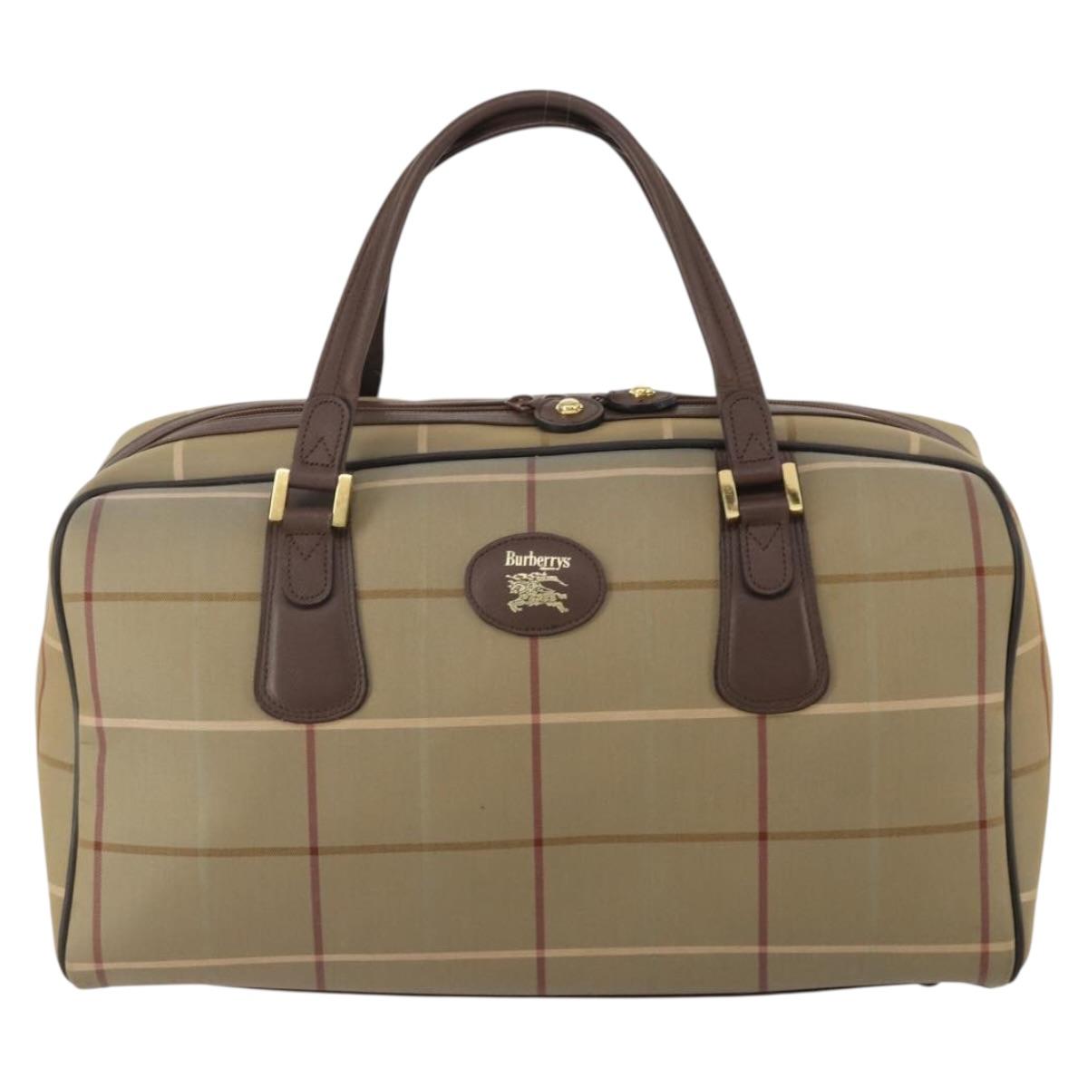 Burberrys Nova Check Boston Bag Canvas With Pouch Beige Gold Auth 187403
