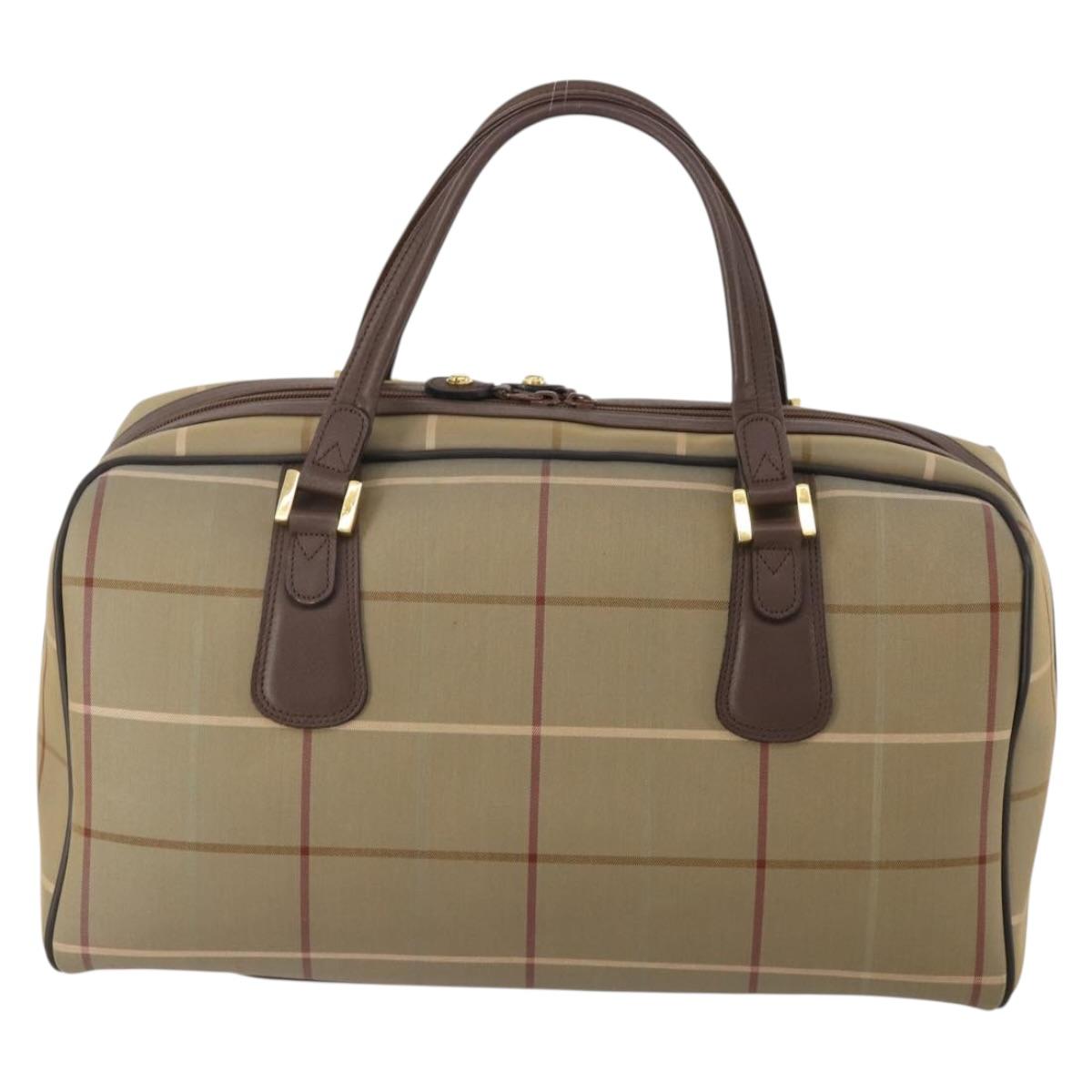 Burberrys Nova Check Boston Bag Canvas With Pouch Beige Gold Auth 187403