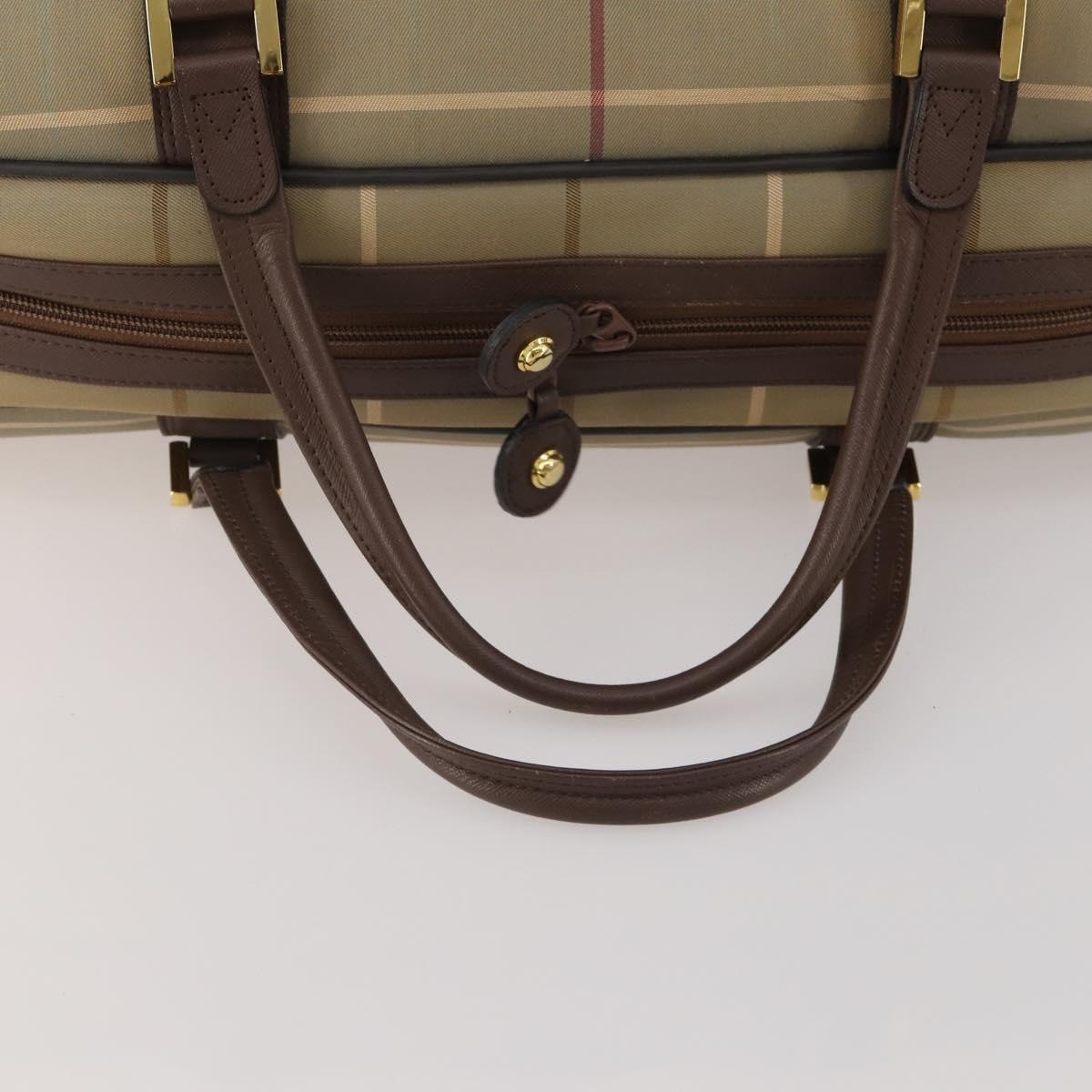 Burberrys Nova Check Boston Bag Canvas With Pouch Beige Gold Auth 187403