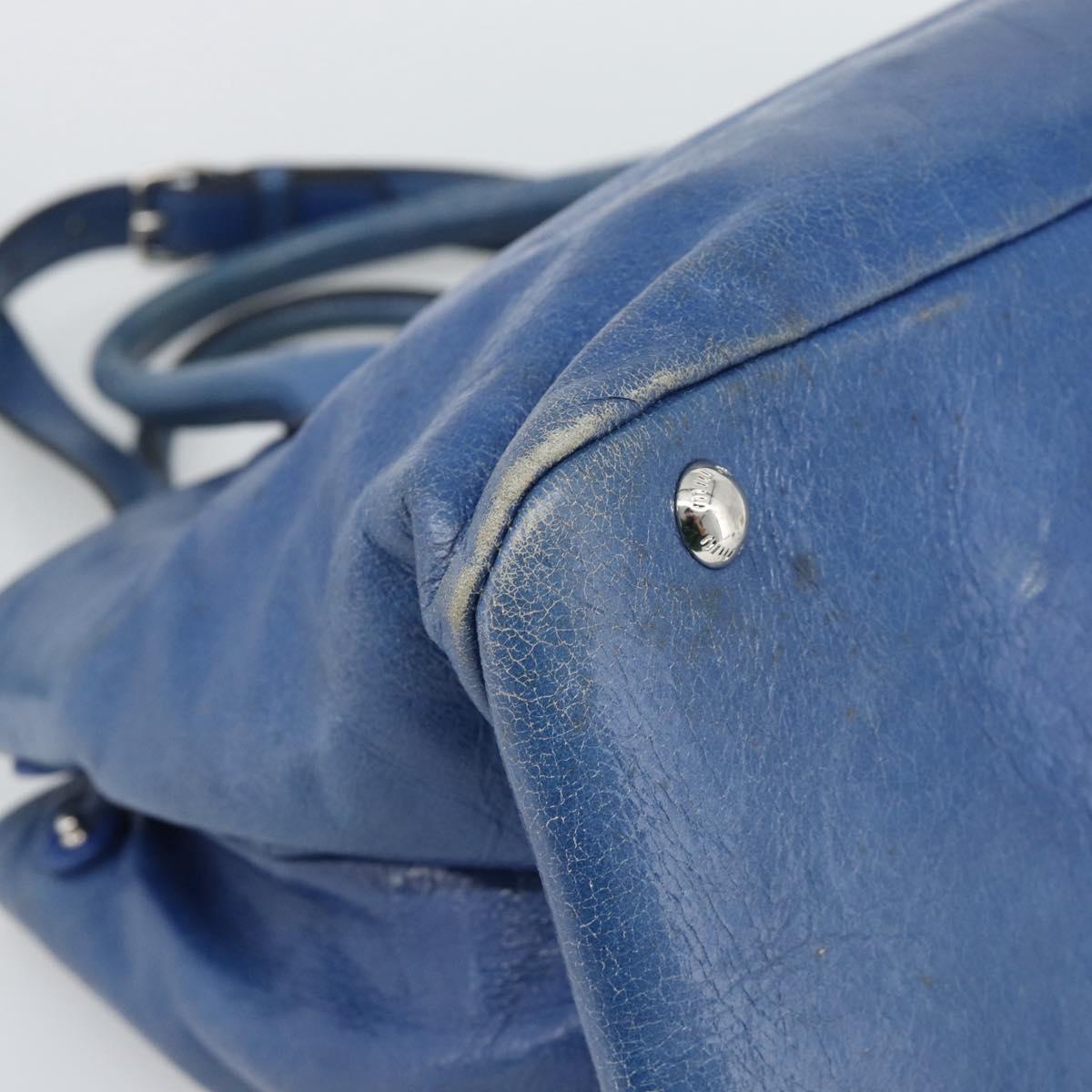 Miu Miu Hand Bag Leather 2way Blue Silver Auth 187410A