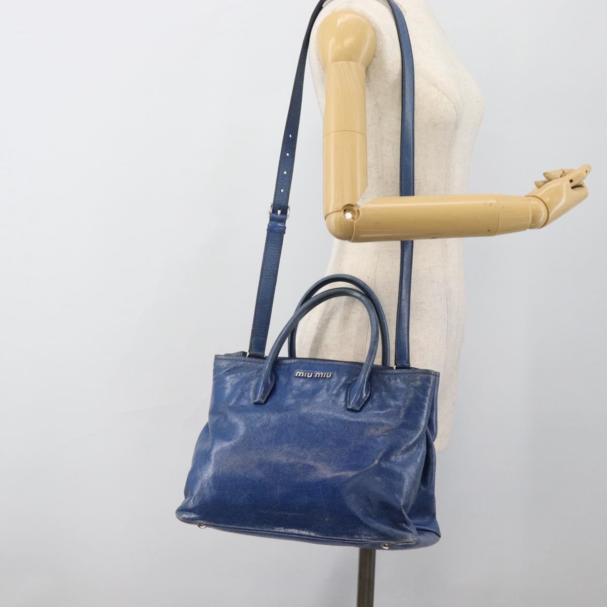 Miu Miu Hand Bag Leather 2way Blue Silver Auth 187410A