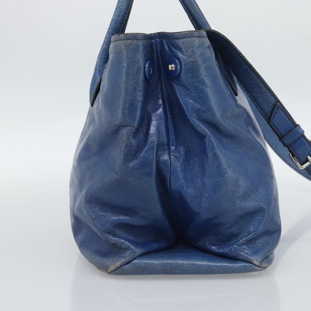 Miu Miu Hand Bag Leather 2way Blue Silver Auth 187410A