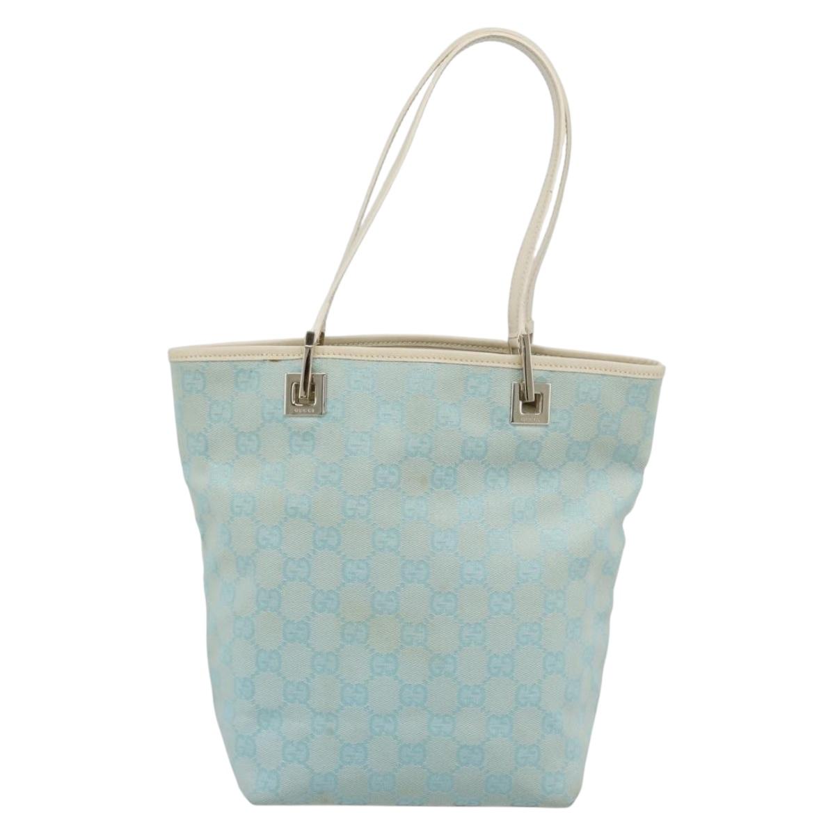 GUCCI GG Canvas Tote Bag Light Blue Gold 002 1099 2404 Auth 187412V