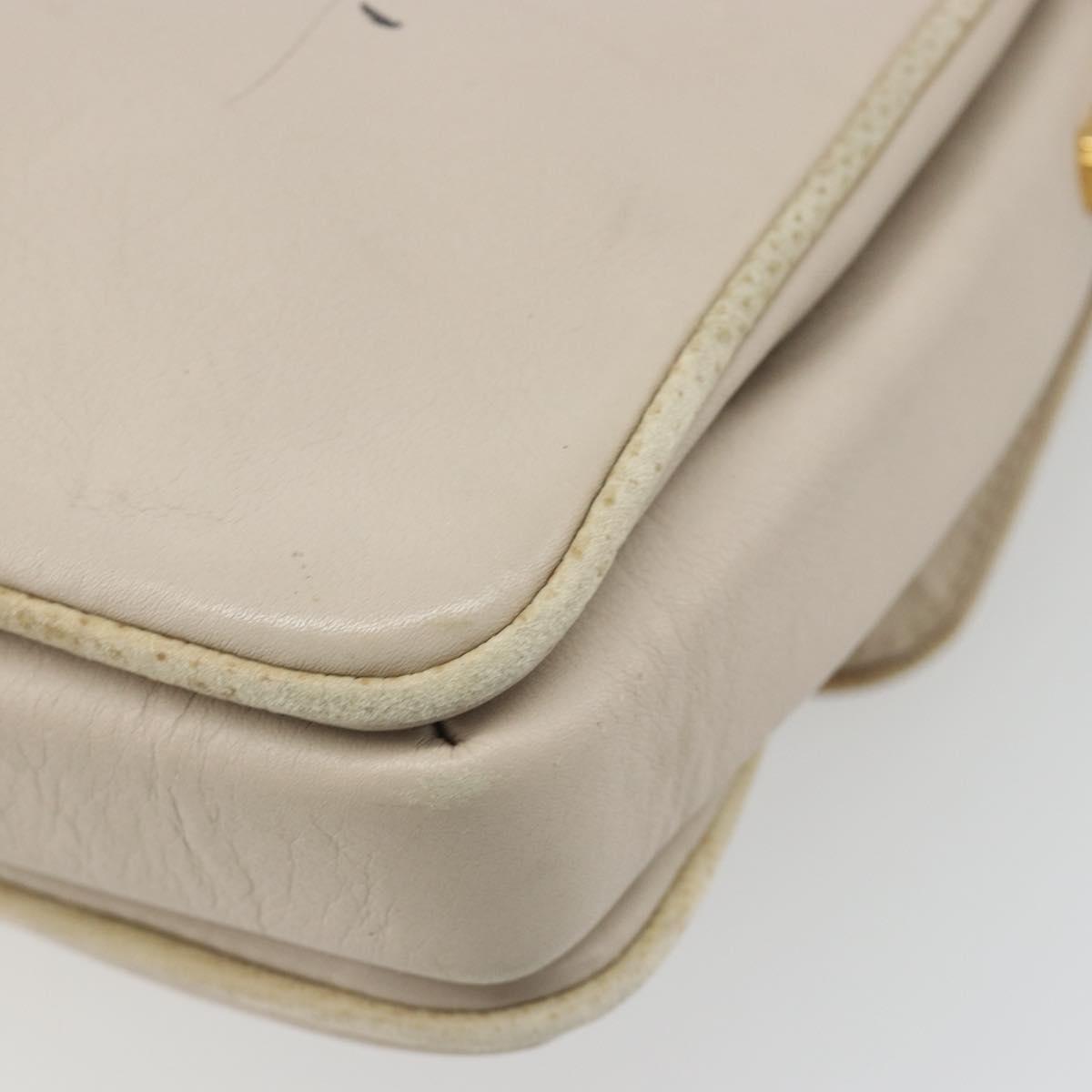 CELINE Shoulder Bag Leather Ivory Gold Auth 187413A