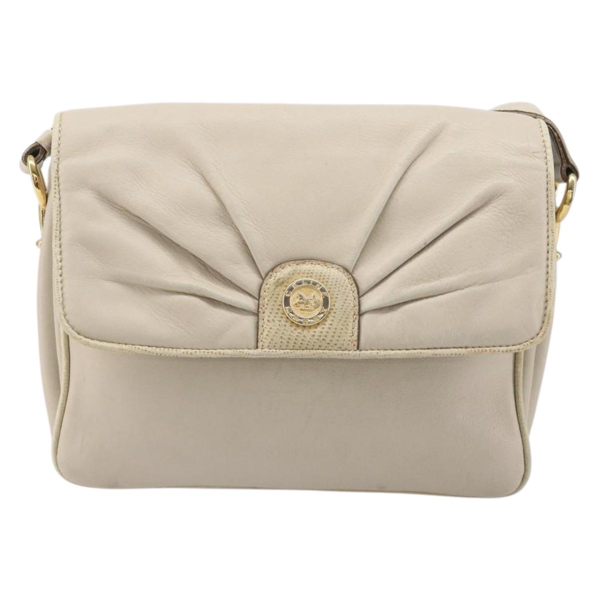 CELINE Shoulder Bag Leather Ivory Gold Auth 187413A