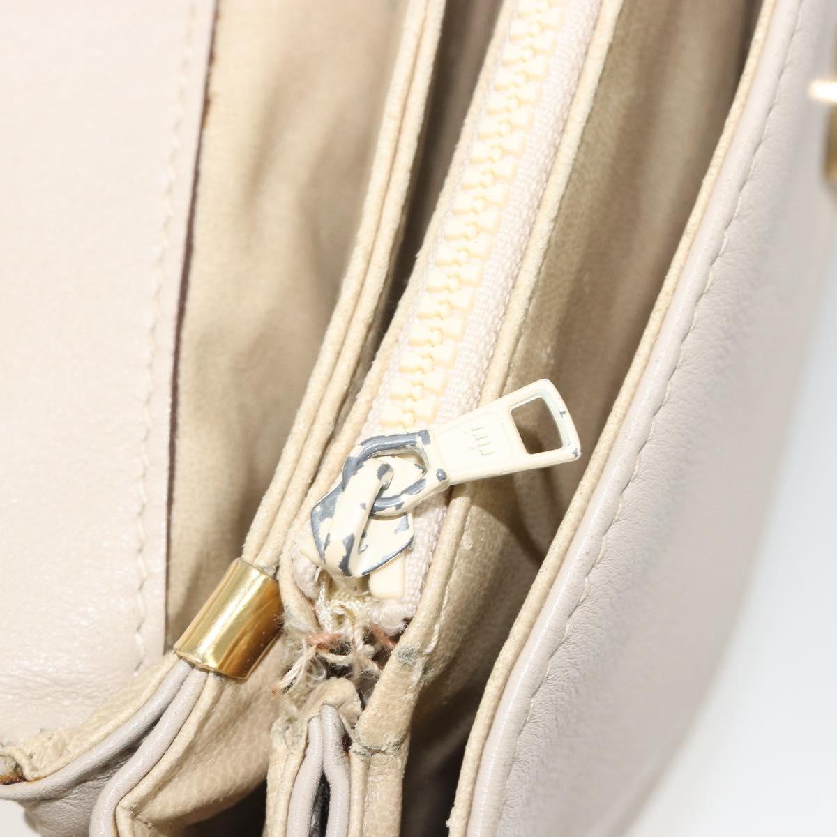 CELINE Shoulder Bag Leather Ivory Gold Auth 187413A