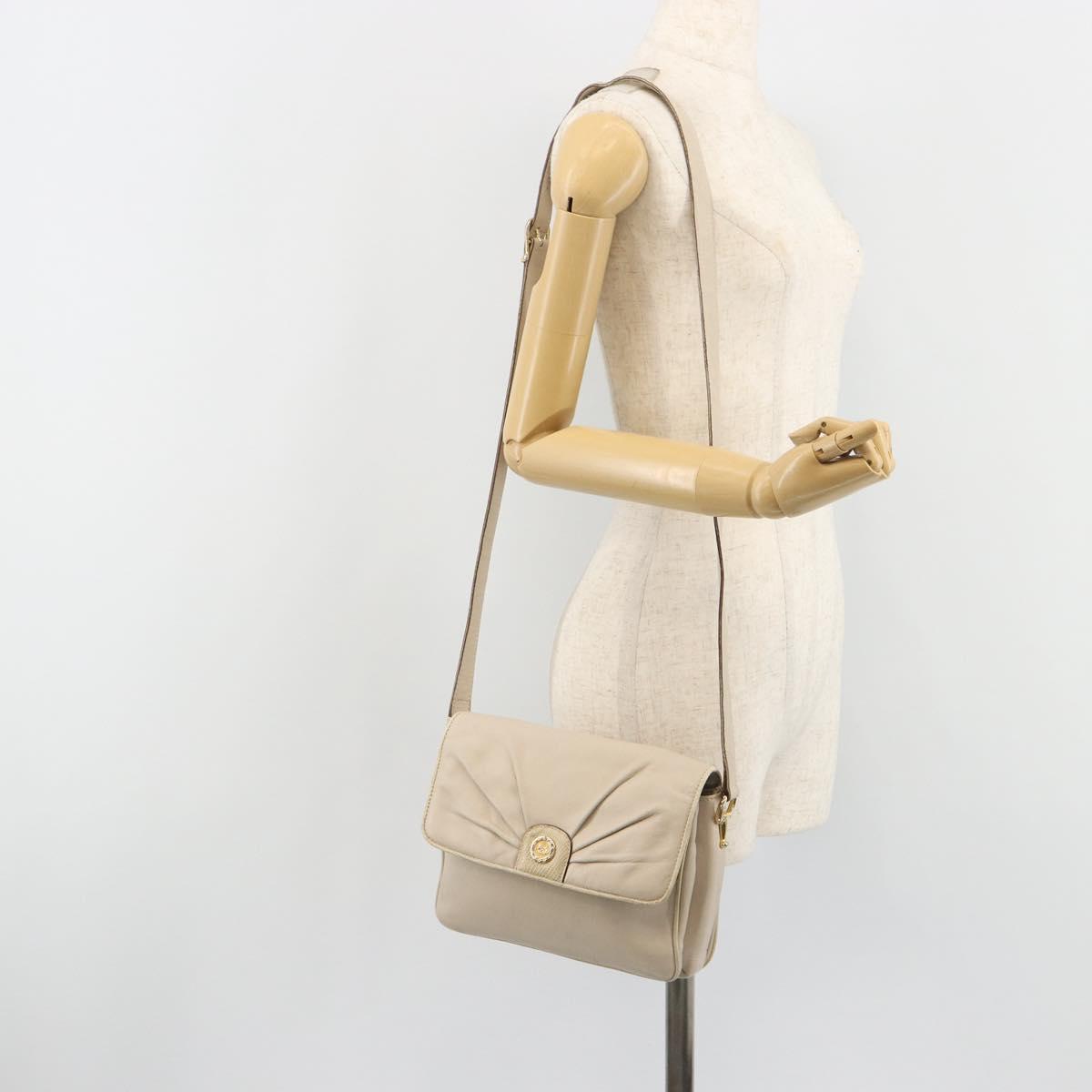 CELINE Shoulder Bag Leather Ivory Gold Auth 187413A