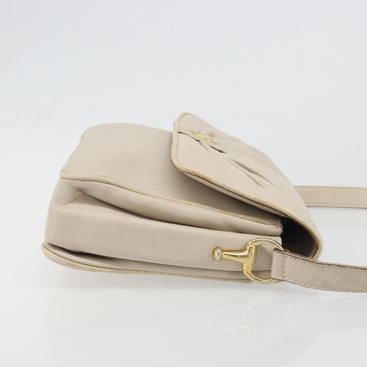CELINE Shoulder Bag Leather Ivory Gold Auth 187413A