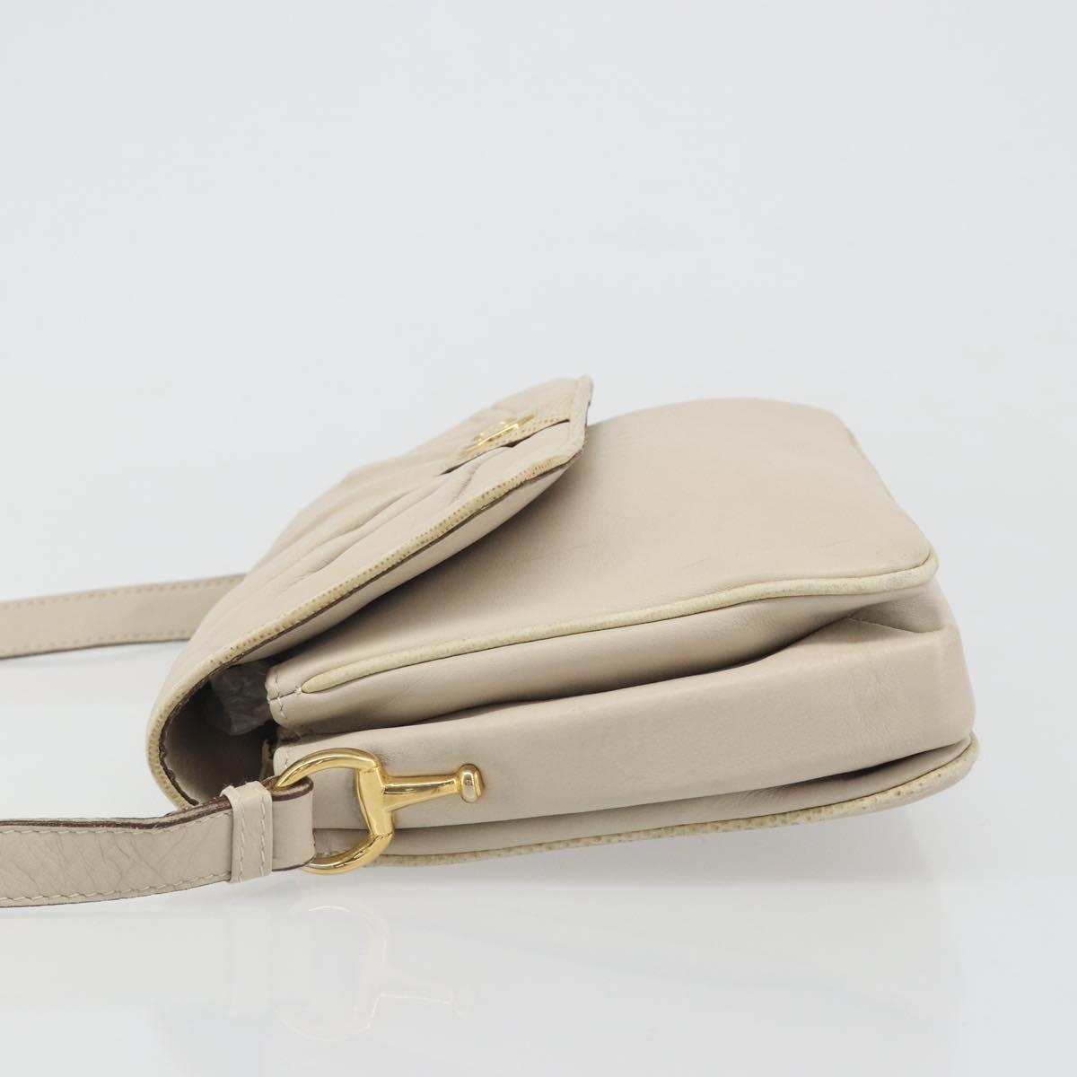 CELINE Shoulder Bag Leather Ivory Gold Auth 187413A