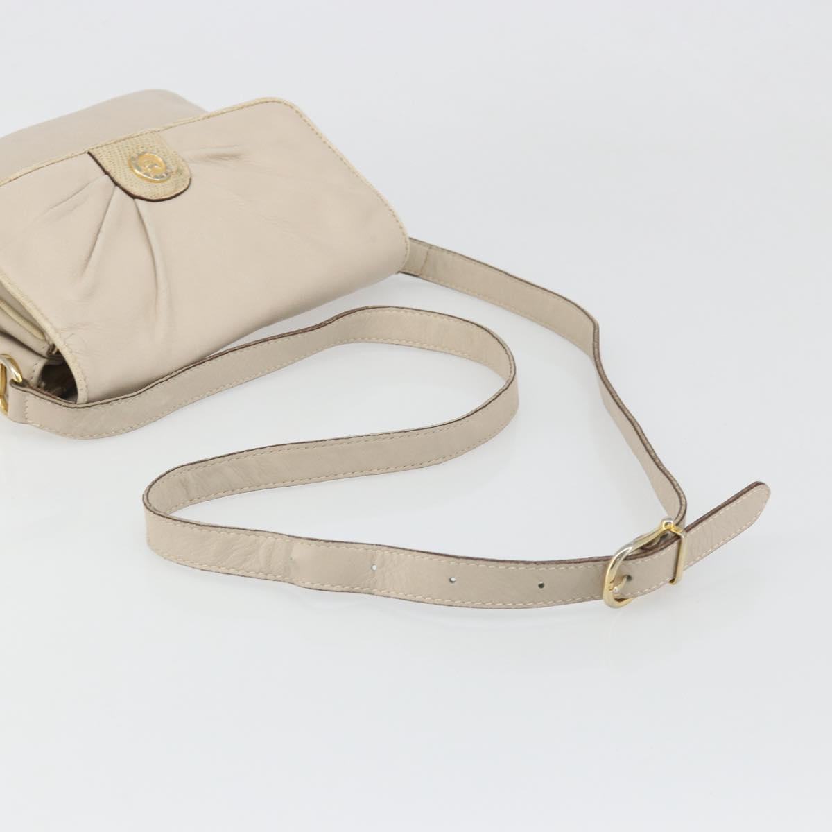 CELINE Shoulder Bag Leather Ivory Gold Auth 187413A