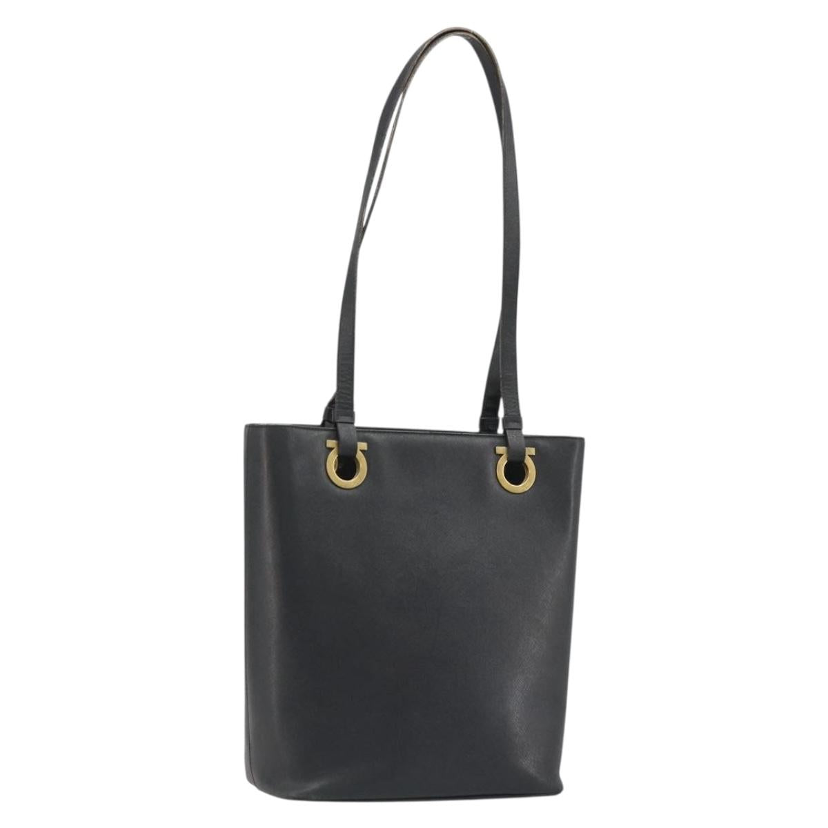 Salvatore Ferragamo Gancini Tote Bag Leather Black Gold Auth 187416